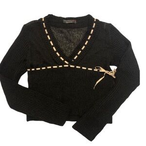 Sweet V-Neck Ribbon Sweater